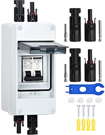 DIHOOL DC Circuit Breaker PV System Circuit Breaker Fuse Automatic 2-Pole 15A 12V (12V-400V) With Cable Solar Plug IP65 Waterproof Enclosure