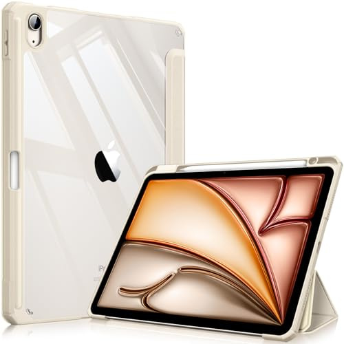 Fintie Hybrid Hülle für iPad Air 11 (M4/M3/M2)& iPad Air 10,9 (5./4. Gen) | Stoßfeste Schutzhülle mit Stifthalter, Transparente Hartschale, Standfunktion, Starlight