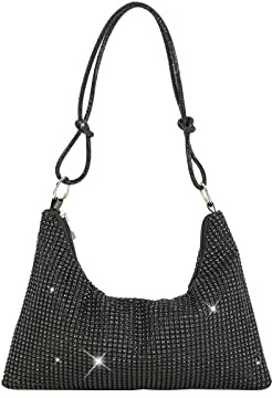 CORIOS Abendtasche Damen Strass Handtasche Strasssteine Schultertasche Shiny Diamant Clutch Bag Klein Tasche Glitzer Umhängetasche für Hochzeit Bankett-Party Abschlussball Schwarz