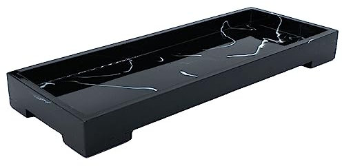 Intirilife Aufbewahrungstablett Ablage Servierbrett in Marmor Schwarz aus Kunstharz - 29.5 x 11.2 x 3 cm - Deko Servier Tablett Teller Organizer für Schmuck Kosmetik Tücher