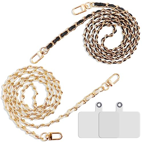 Pnakqil 2 Stück Handykette Universal,Handy Lanyard Universelles Handy um den Hals hängend mit Pad Handy Lanyard kompatibel mit meisten Smartphones Taschenkette Taschengurt Handyband(Weiß+Schwarz)