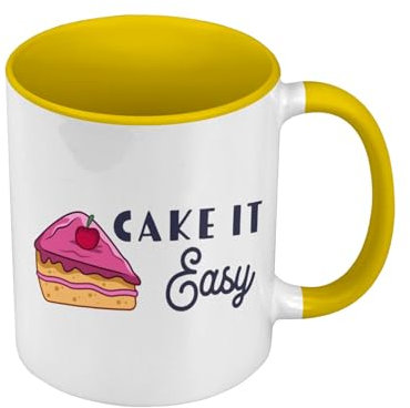 Fabulous Mug de Couleur Qualité Premium Jaune - Cake it Easy Pun Food Dessert Cake - Tasse avec anse et intérieur de couleur
