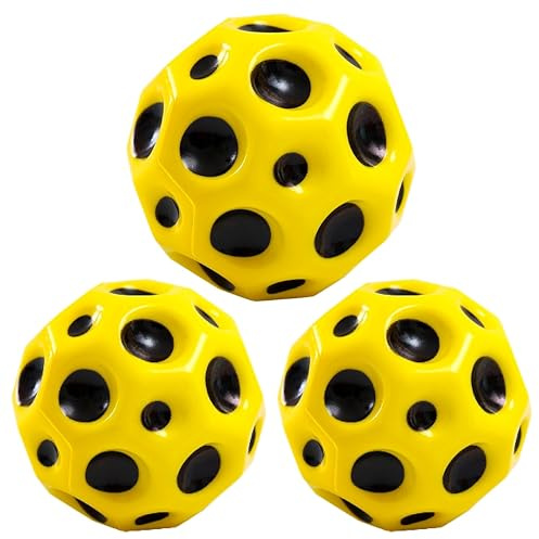 PartyPack Hüpfbälle, 3x Gelbe Moon Ball, 7 cm, Super High Bouncing, Lightweight, Interaktives Spielzeug zum Stressabbau