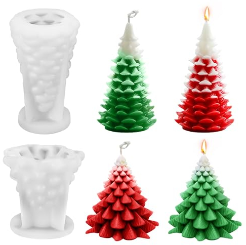 Molde de silicona para árbol de Navidad, 2 unidades, RUNEAY moldes de silicona, moldes de fundición para velas navideñas, velas 3D, molde de silicona para manualidades