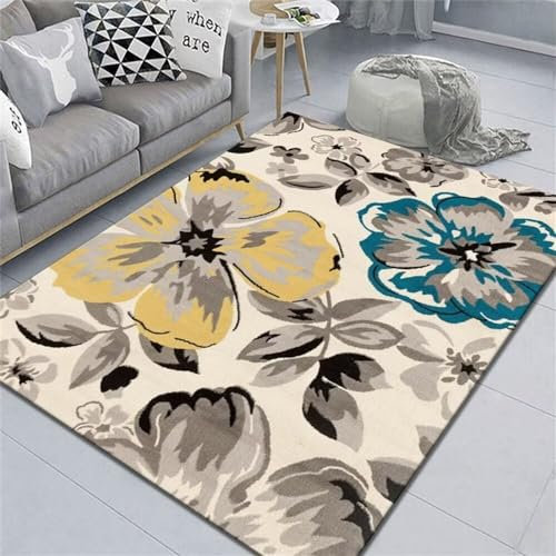 Kunsen Teppich kinderzimmer Blumenmuster Rugs for Bedroom gelb Flickenteppich esszimmer teppich200X300CM