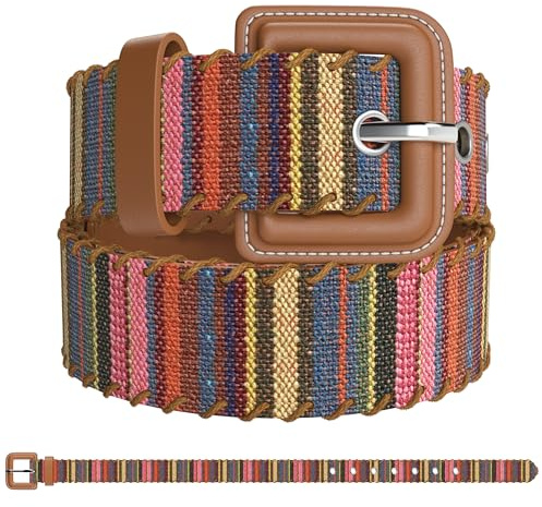 SUGOWEAR Woven Multicolor Belt for Women Fashion Casual Jean and Dress Waist Belt with Square Buckle