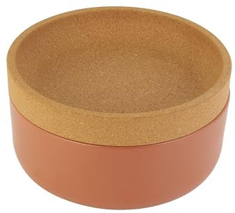 Kamenstein Ceramic Stoneware Produce Bowl with Cork Lid - 2-Compartment Fruit and Vegetable Storage Bowl, 11 Inch Diameter, Terra