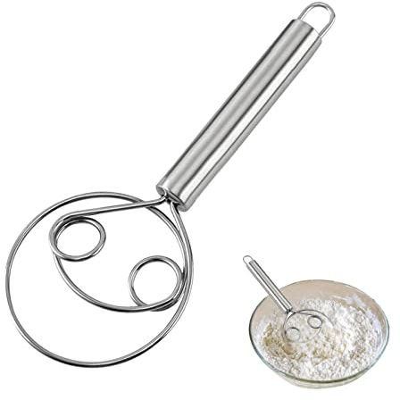 Dough Mixer Hand Tool, Handheld Stainless Steel Double Flour Dough Whisk, Accessories Tool for Kitchen, for Bread, Batter, Cake, Pastry, and More (1 Piece)