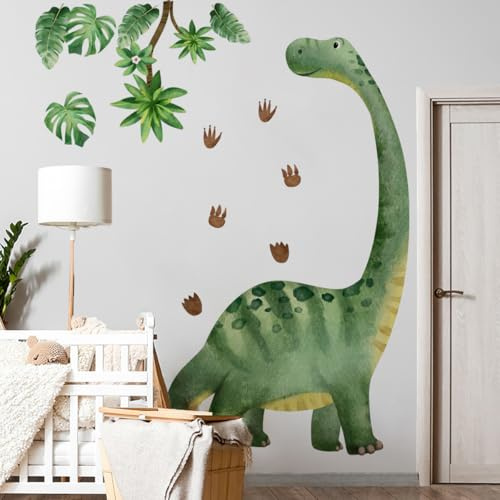 Runtoo Large Dinosaur Wall Decals Watercolor Dino Footprint Neutral Wall Stickers Baby Nursery Kids Boys Toddler Classroom Home DecorF