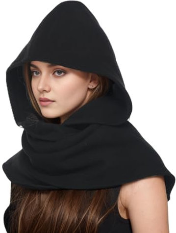 CAMDOM Capa medieval con capucha estilo retro, para la cabeza y el cuello, bufanda cálida, capa unisex, Negro, XXL