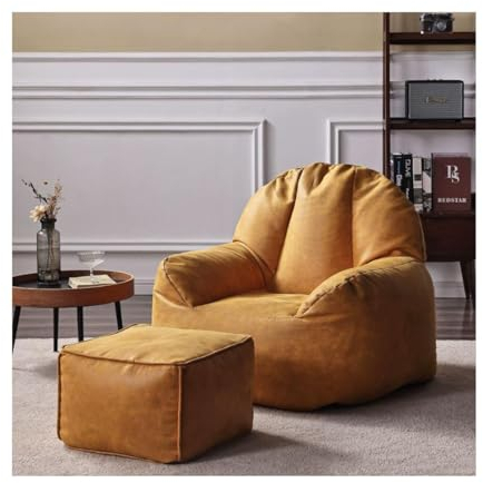 PEKJI Retro-Leder-Sitzsack-Stuhl, faules Sofa, Schlafzimmer, Freizeit-Loungesessel mit Füllung, Wohnzimmer, weicher, Flauschiger Sessel, Pouf