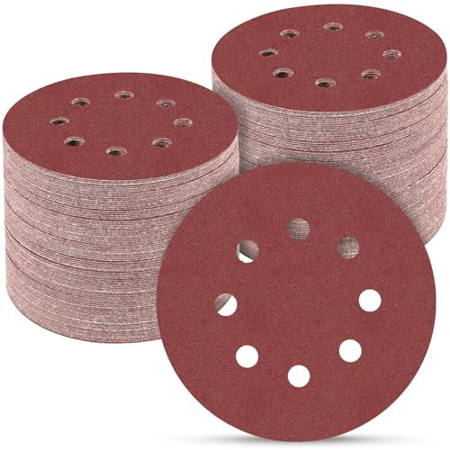 POTUINOM 100 PCS 5 Inch Sanding Discs 220 Grit, Round Hook and Loop Sandpaper for Random Orbital Sander