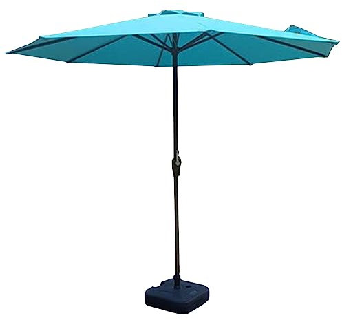 WYRMB Parasol de jardin à long manche, tête secouable, colonne en fer, avec base de réservoir, 9 pieds, 8 nervures, manivelle ouverte, base remplissable