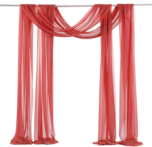 FANSU Set mit 2 Stück Vorhang Hochzeitsbogen, Querbehang Freihanddeko Chiffon Tüll Stoff Deko Vorhang Hochzeit Querbehang Deko Gardinen für Zeremonie Party (Rot,2.4x19.6ft/75x600cm)