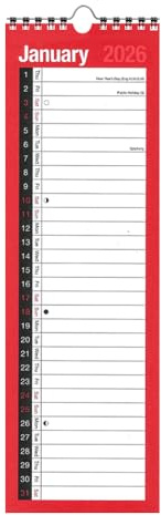 2026 Slim Calendar Month To View Spiral Bound Wall Planner Organiser Calendar for Home Business Office School 1 January 2026 to 31 December 2026