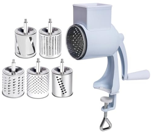 TORR Râpe à Fromage avec PoignéE Râpe à Fromage Rotative avec 5 Lames Interchangeables Râpes à Fromage pour Fruits, Noix, Chocolat