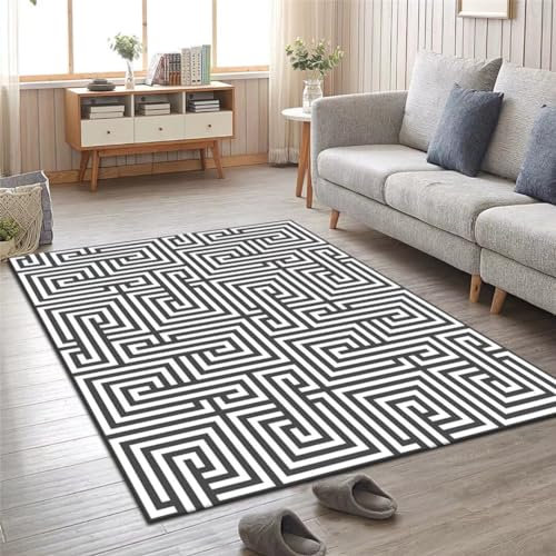Kunsen 80X140CM Kinderzimmer Teppiche Junge Abstrakter, geometrischer, kurzfloriger, modischer, pflegeleichter Teppich für Wohnzimmer und Balkon Teppich Lang Flur Schwarz Flickenteppich Teppich Arbei