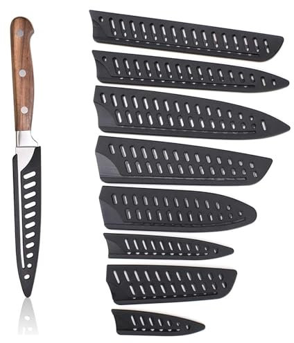 0XBIT 8 Pezzi Copricoltelli, 8 Modelli Coltelli Guaina Proteggi, Nero Coltelli Protezione, Design Perforato, Mantiene Asciutto, Adatto Molti Tipi Coltelli