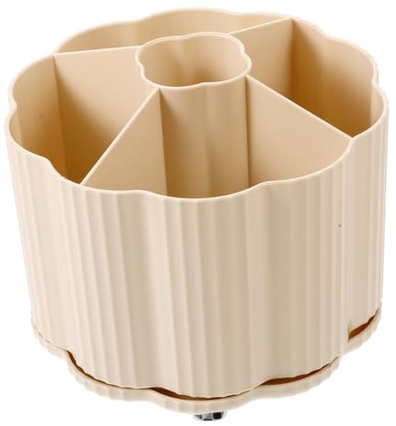 Operitacx Drehbarer Makeup Pinselhalter Für Schreibtisch Großer Kosmetik Organizer Cremeweiß Aufbewahrung Von Make-up Pinsel Stiften Und Kosmetikzubehör Für Bad Und Schlafzimmer