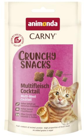 animonda Carny Crunchy Snacks, Katzen Leckerli Multifleisch Cocktail (10 x 50g), knuspriger Premium Katzensnack für erwachsene Katzen mit viel Fleisch, ohne Getreide und Zucker