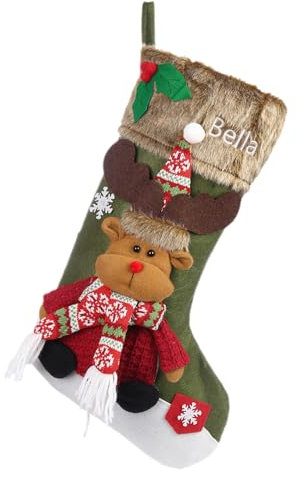 jewelora Personalisierte Weihnachtsstrumpf mit Eingraviertem Namen Weihnachtssocken zum Aufhängen Weihnachtsmannstiefel für Kamin zu Hause Innendekoration (D-Grün2)