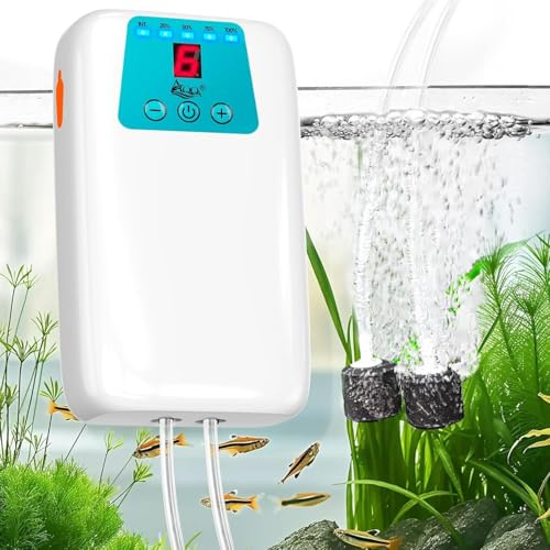 AQQA Fish Tank Luftpumpe, 560L/h Batteriebetriebene Aquarium Luftpumpe mit Dual Outlet 6-Step Luftstrom USB Tragbare Sauerstoffpumpe für Outdoor Angeln