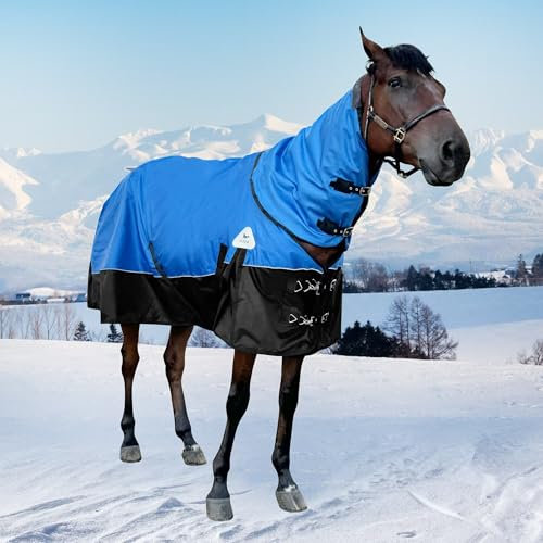 Perixir Pferdedecke, 1680D wasserdicht, schneefest, abnehmbarer Halsbezug, 400 g Füllung, Blau, 155 cm