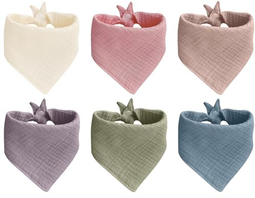 Bio Baumwoll Halstuch Baby, 6 Stück Weiche Lätzchen, Baby Dreieckstuch, Absorbierende Musselin Halstüch, Muslin Baby Lätzchen mit Verstellbares Ruckknöpfe, Sabberlätzchen Baby für Baby Jungen Mädchen