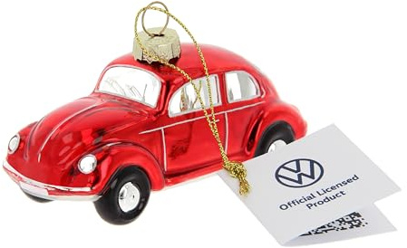 BRISA VW Collection - Käfer Weihnachtsschmuck Dekoration | Volkswagen Weihnachtsbaum Ornament Christbaum Kugel, Glänzend Handbemalt Miniatur Geschenkbox, Glas, Rot