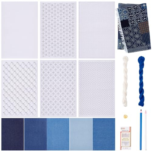 ORIGACH Sashiko Patchwork Kit Für Anfänger Erwachsene Sashiko Ausbesserungs Patchwork Set Mit Klebrigem Wasserlöslichem Sashiko Stabilisator Anleitung Zum Ausbessern von Stoffen