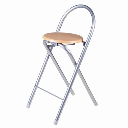 XQJLBZA Sedia Sgabello Pieghevole Alta 60 CM per Cucina, Sgabelli da Bar Pieghevoli con Struttura in Metallo per la Casa con Schienale, Sgabello da Colazione Pieghevole per Interni(Natural)