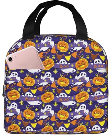 Lonchera de calabaza de Halloween de dibujos animados para mujeres y hombres, bolsa de almuerzo aislada, bolsa de almuerzo de gran capacidad, a prueba de fugas, reutilizable, para el trabajo, oficina