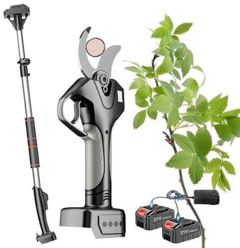 ZEEKYFOR Forbici Elettriche da Potatura con Asta di Prolunga per Rami di Alberi di Diametro 0-50mm, Forbici Elettriche per Giardinaggio, Tagliarami per Potatura Alberi,2 Battery