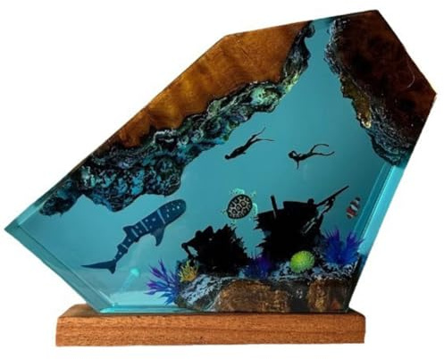 arlote Undersea Resin Lamp Whale Turtle Human Diving Night Light Home Gift Office, Desk Bedroom Decoration Night Light