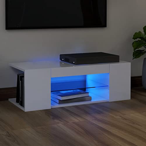 WSJHUHK Home-Entertainment Center & TV-Ständer, TV-Schrank mit LED-Lichtern, Hochglanz-Weiß, 90 x 39 x 30 cm