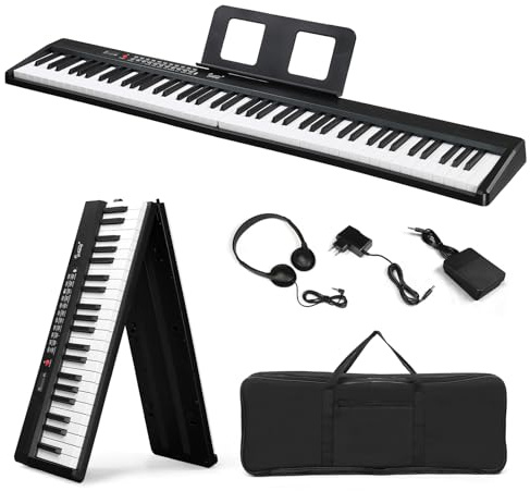 Bonnlo Portable Piano Keyboard 88 Keys Folding Piano Keyboard, Eletric Piano with Dual Bluetooth, Headphones, Piano Bag - Black for Beginner & Creater