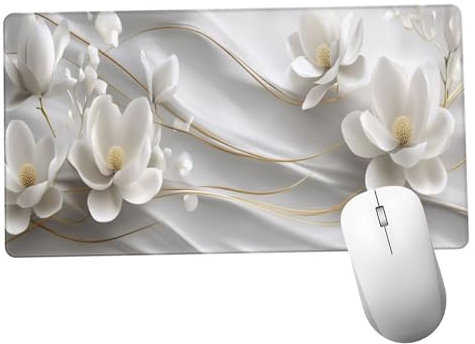 White Alfombrilla Ratón 1400x600x3mm Alfombrilla Raton XXL con Base de Goma Antideslizante, Accesorios Gaming Flower, Ordenador Gamer Regalos, Mouse Pad Gaming Mejora La Precisión Y La Velocida Y1444