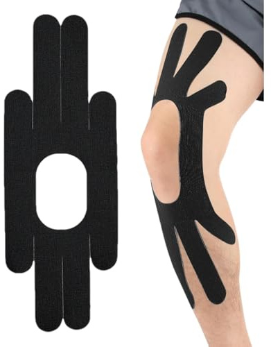 10 Pcs Tape Kinesiologico Pretagliato Nastro Kinesiologico Muscolare Elastico Impermeabile Supporto per Ginocchio Kinesio Tape Sportivo per Articolazioni e Muscoli (Nero)