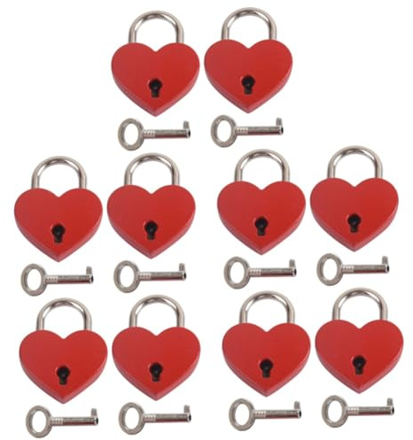 LIFKOME 10 Set Blocco Del Cuore Piccolo Codice Lucchetti Serrature Con Mini Serratura Impronta Digitale Lucchetto Blocco Della Borsa a Cuore Lega Di Zinco Rosso