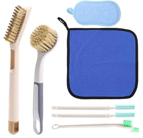 7pcs Air Fryer Cleaning Kit, Airfryer Cleaning Brush with 3 Style Brushes Sponge Towel Kitchen Cleaner Accessories for Stubborn Grease & Food Residue Removal Tools