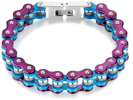 ATEIELLI Hombre Pulsera Acero Inoxidable Cadena Moto Longitud 20,5 cm Ancho1,3 cm b303