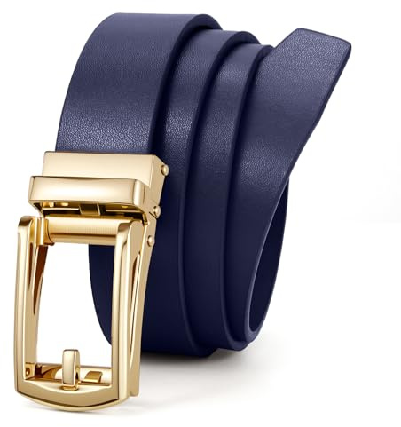 JasGood Automatik Ledergürtel Damen Ratschengürtel für Jeans Hosen Kleider Verstellbarer Ohne Löcher Damen Gürtel mit Goldfarbener Schnalle 30mm Breite