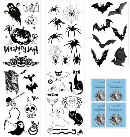 10 Stück halloween tattoo gesicht，spinnen fledermaus tatoo，halloween sticker gesicht kinder，klebetattoos erwachsene