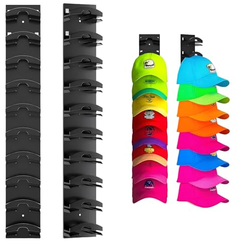DGMI 2 Stück Cap Halterung Wand, Kappenhalter, Mützen Aufbewahrung, Basecap Halterung Wand mit Starkem Klebstoff und Wandbohrung, Kappenhalter für Kleiderschrank, Tür (Schwarz)