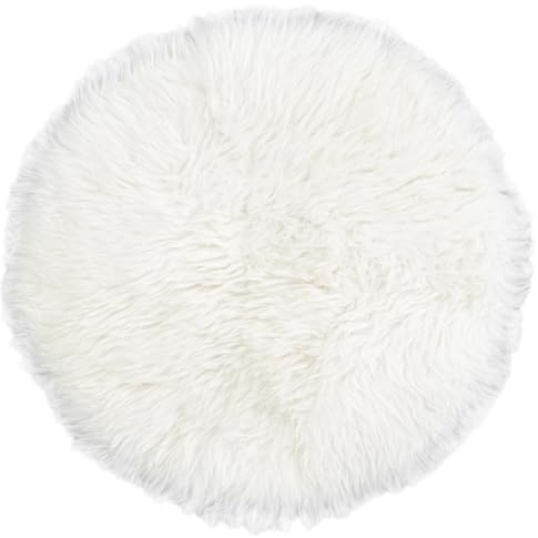 Rugs.com Natural Non-Pelt Sheepskin Collection Rug – 2 Ft Round White Shag-Pile Rug Perfect for Kitchens, Dining Rooms