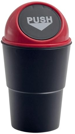 schone Car Mini Trash Bin – Compact Plastic Waste Container with Swing Lid – 17cm Tall Travel Rubbish Bin for Cars, Vans, and Trucks (RED)