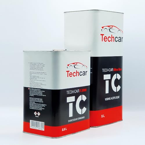 TECHCAR Pack Vernis Acrylique 5L + Durcisseur Standard 2,5L, Finition Bicolore Automobile 3 Achetés + 4eme Offert