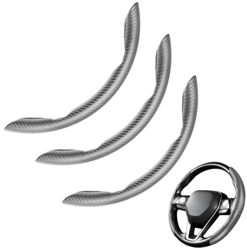 3 Stück Universal Segmented Lenkradschutz Kohlefaser Lenkrad Abdeckung, Universelle 38-Zentimetern-Auto Lenkradbezug, Modisch Segmentierte Auto Lenkradschutz, für Meisten, SUV, LKW (Grau)