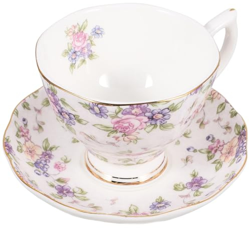 ROMISBABA Tazzine Caffè in Porcellana Bone China con Piattino Design Europeo Floreale Elegante per Tè e Cappuccino per Colazioni e Momenti di Relax