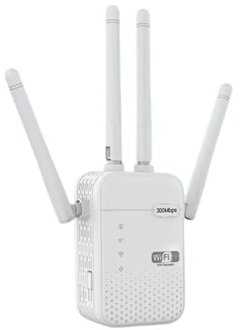 300Mbps WiFi Extender Repeater Wireless Router, 5-in-1 Multi-Function, AP/Bridge/Client Mode, 2 LAN/WAN Ethernet Ports, WPS Security, Plug and Play UK Plug White